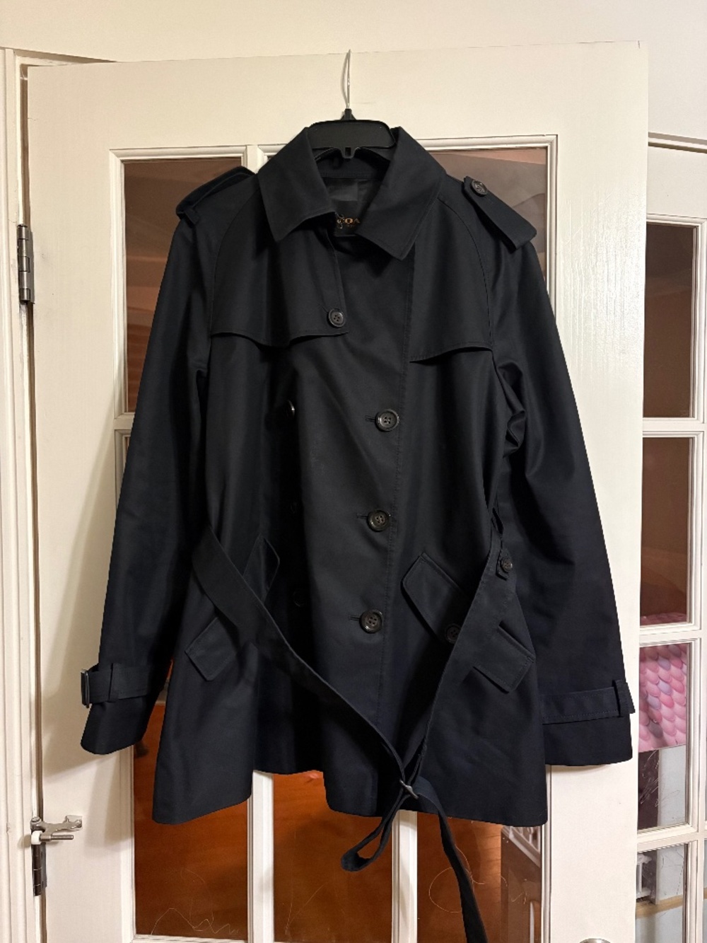 Coach Classic Double Breasted Belted Trench Coat Black Large 10 14 EUC